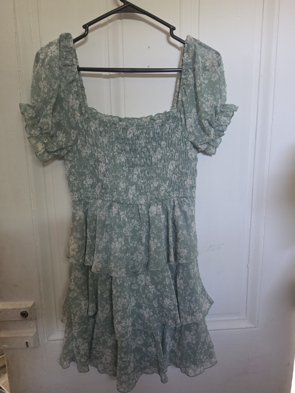 Floral Smocked Mini Dress in Sage Green